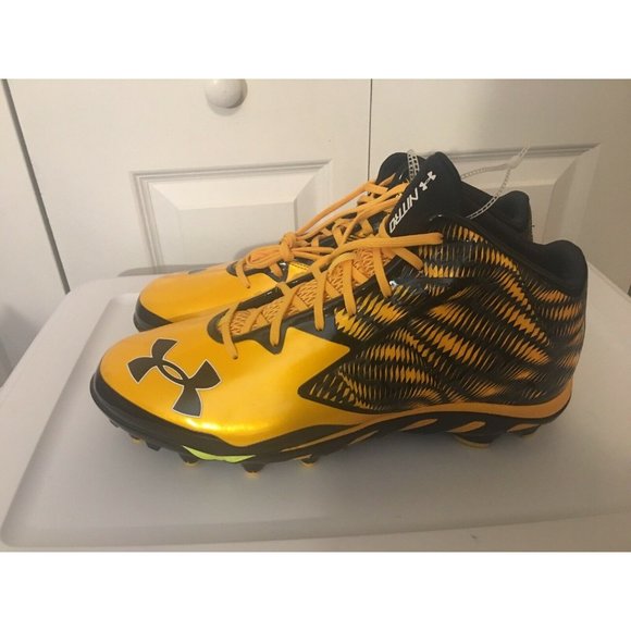 New Under Armour UA Nitro Mid D‎ Mens Football Cleats Yellow Sz 15 1270446-054 - Picture 6 of 10